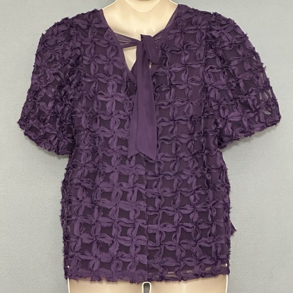 Cato Collection Women Top Plus 14/16W Purple Chiffon Ribbon Tie Whimsigoth Fairy - Picture 3 of 11